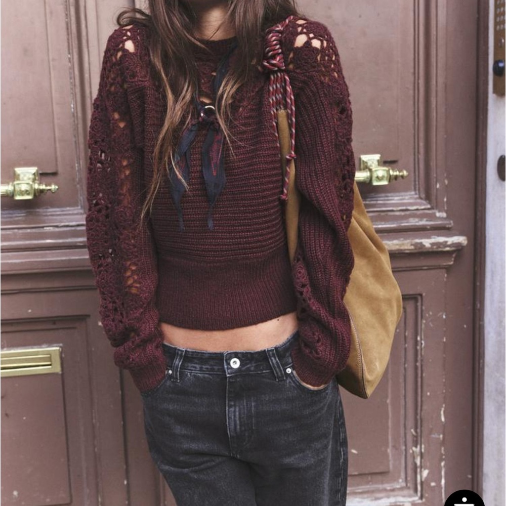 Zara crochet knit sweater in burgundy 
Runs small - Picture 7 of 7